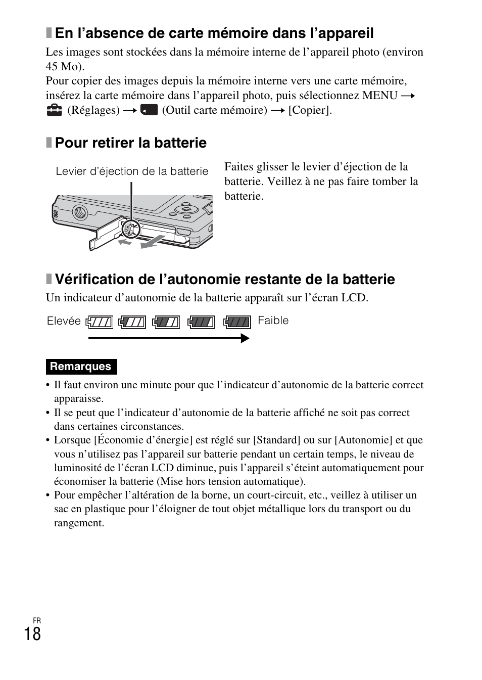 Xen l’absence de carte mémoire dans l’appareil | Sony DSC-W360 User Manual | Page 46 / 516