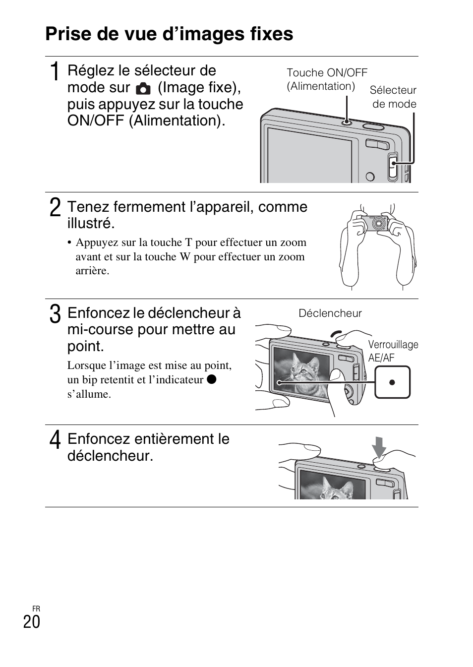Prise de vue d’images fixes | Sony DSC-W360 User Manual | Page 48 / 516