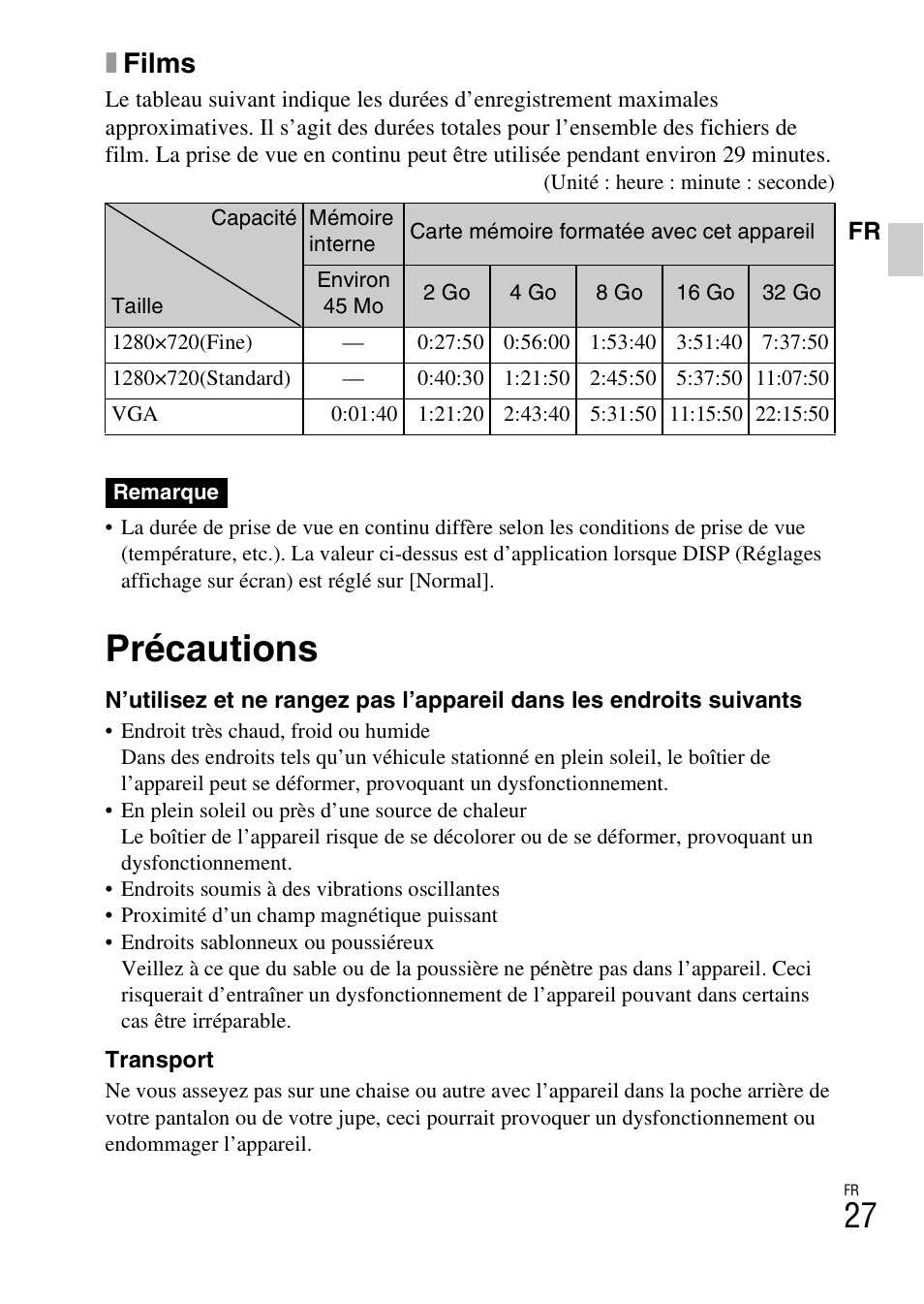 Précautions, Xfilms | Sony DSC-W360 User Manual | Page 55 / 516