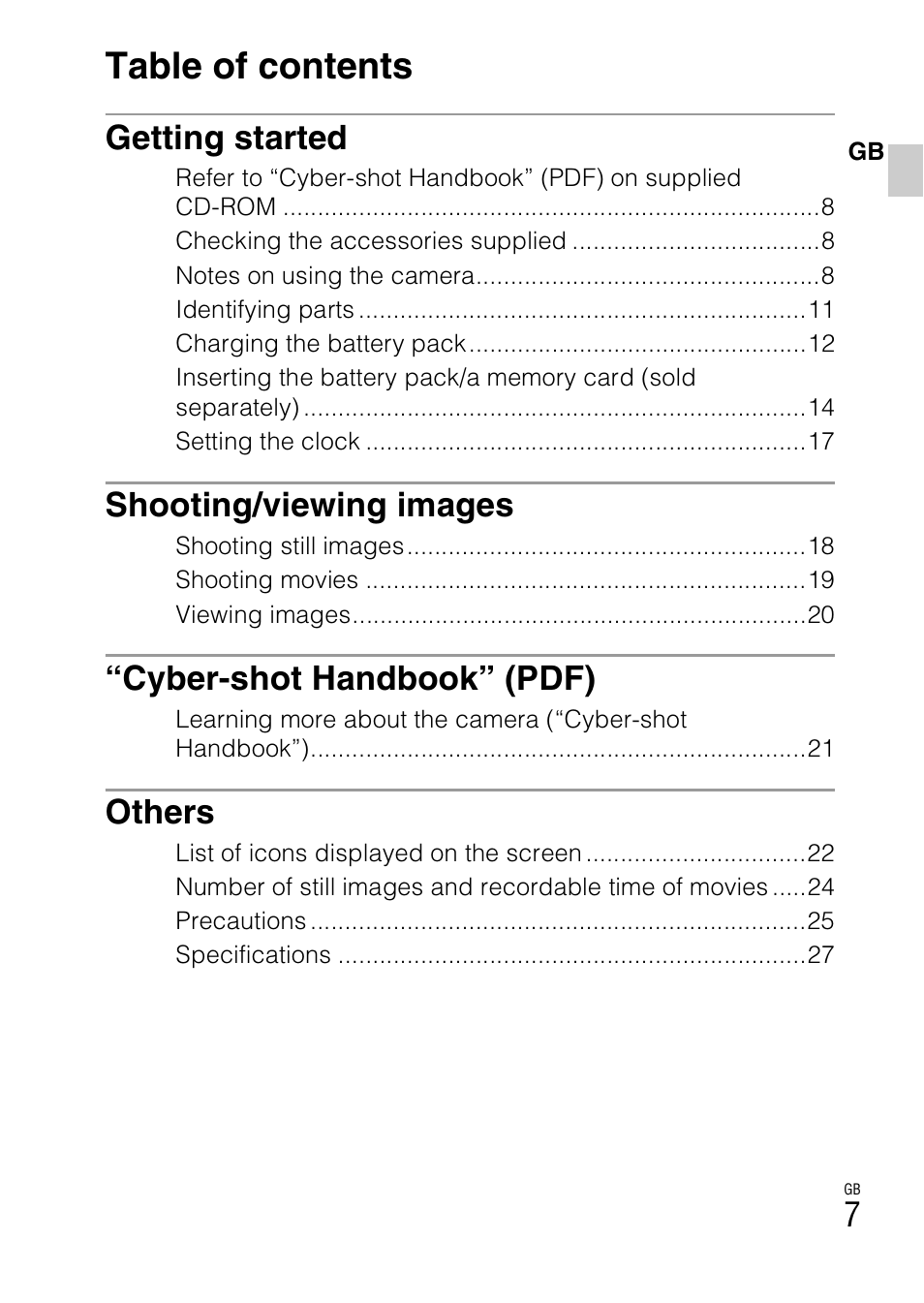 Sony DSC-W360 User Manual | Page 7 / 516