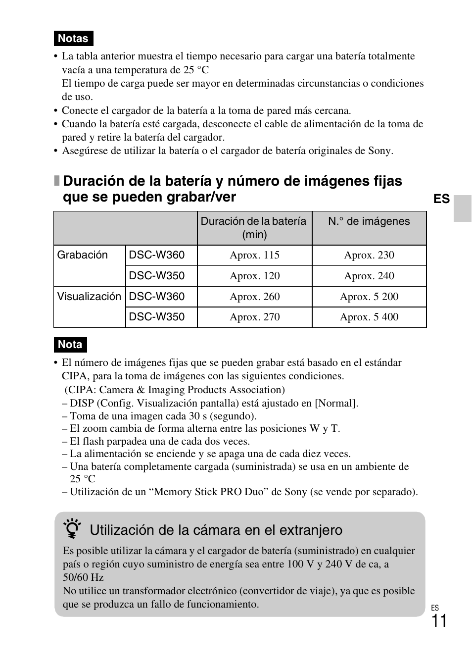 Utilización de la cámara en el extranjero | Sony DSC-W360 User Manual | Page 95 / 516
