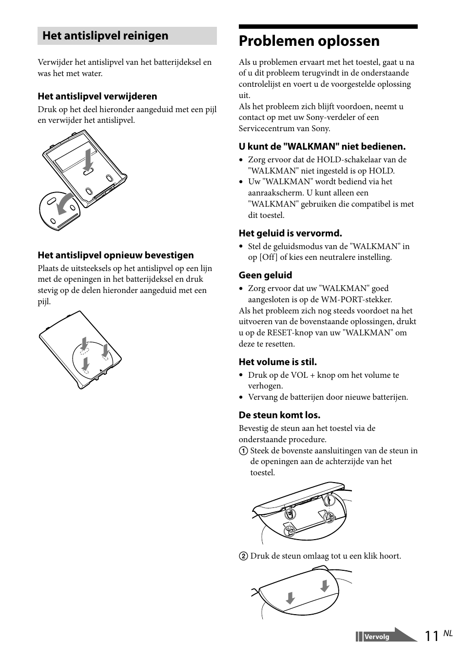 Problemen oplossen, Het antislipvel reinigen | Sony RDP-NWR100 User Manual | Page 59 / 156