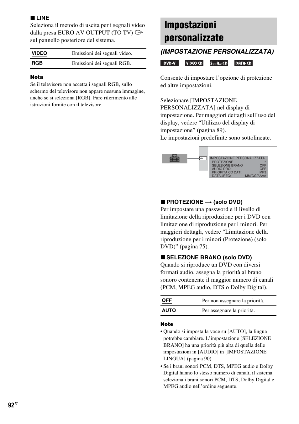 Impostazioni personalizzate, Impostazione personalizzata) | Sony DAV-LF1 User Manual | Page 212 / 488