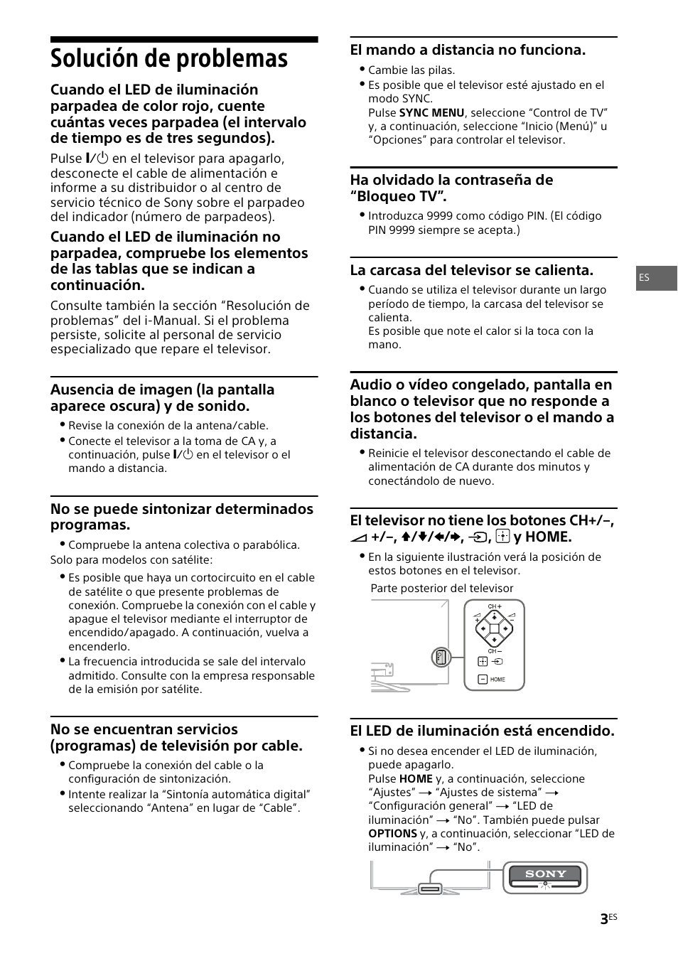 Solución de problemas | Sony KDL-42W805A User Manual | Page 11 / 92
