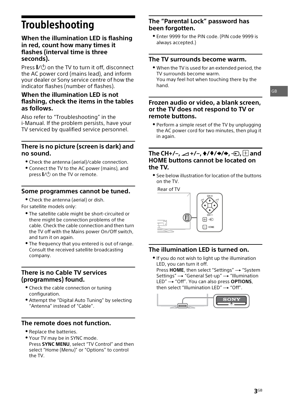 Troubleshooting | Sony KDL-42W805A User Manual | Page 3 / 92