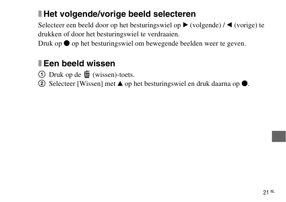 Xhet volgende/vorige beeld selecteren, Xeen beeld wissen | Sony DSC-WX220 User Manual | Page 223 / 499