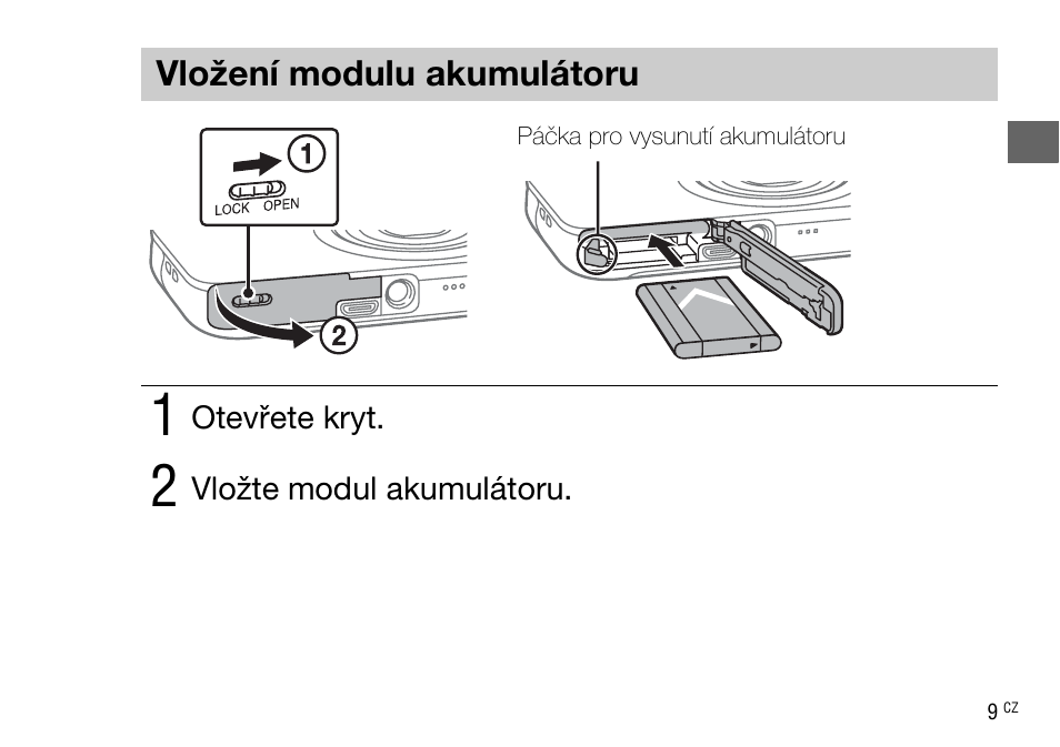 Vložení modulu akumulátoru | Sony DSC-WX220 User Manual | Page 275 / 499