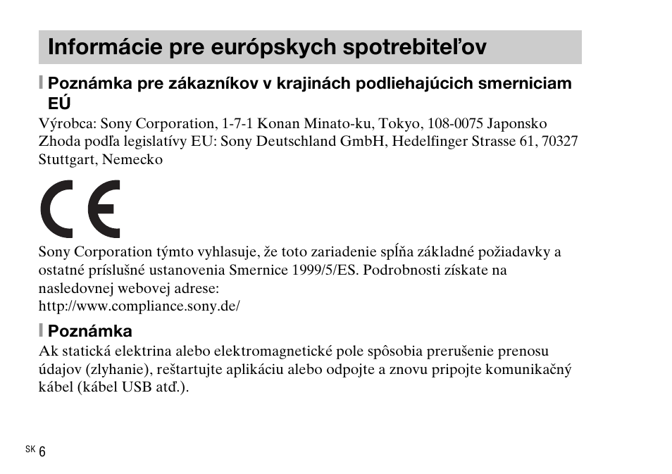 Informácie pre európskych spotrebiteľov | Sony DSC-WX220 User Manual | Page 340 / 499