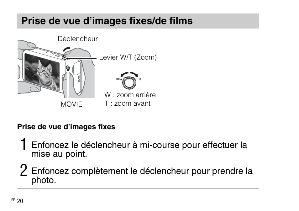 Prise de vue d’images fixes/de films | Sony DSC-WX220 User Manual | Page 54 / 499