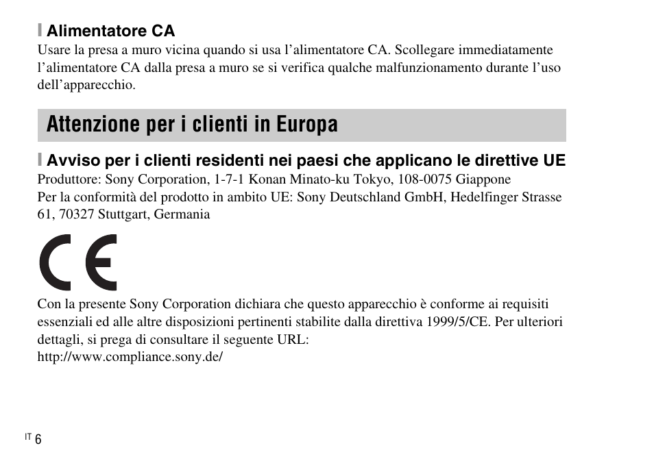 Attenzione per i clienti in europa | Sony DSC-WX220 User Manual | Page 74 / 499