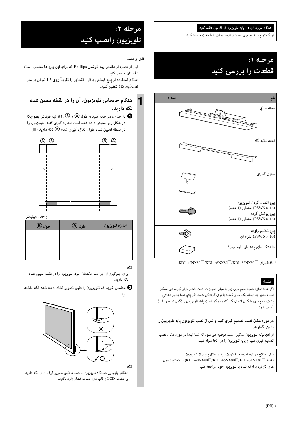 ﻪﻠﺣﺮﻣ ﺪﯿﻨﮐ ﯽﺳرﺮﺑ ار تﺎﻌﻄﻗ, ﻪﻠﺣﺮﻣ ﺪﻴﻨﻛ ﺐﺼﻧار نﻮﻳﺰﻳﻮﻠﺗ | Sony SU-40NX1 User Manual | Page 209 / 219
