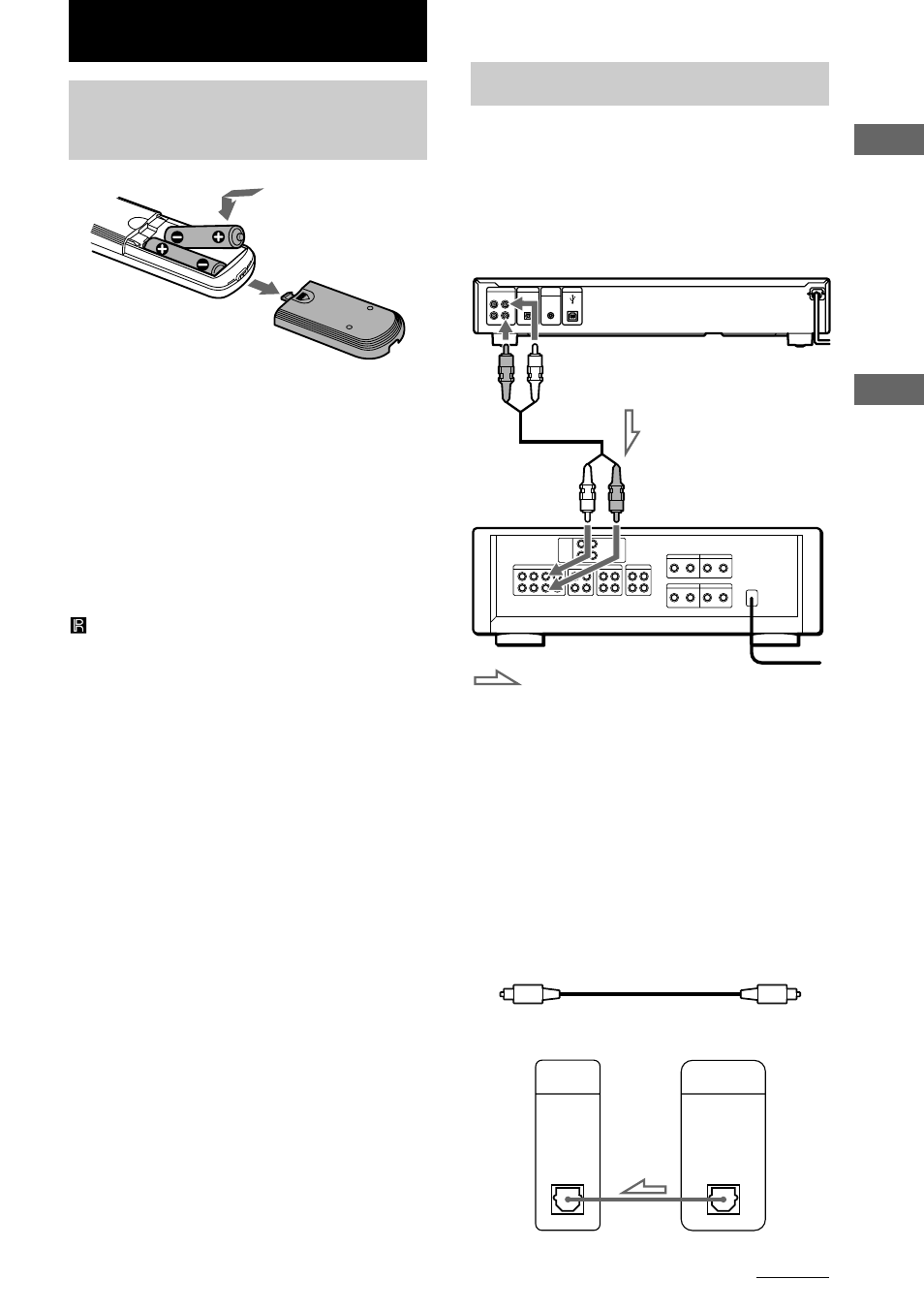 Preparativi, Inserimento delle pile nel telecomando, Collegamento del sistema | Collegamenti, Esecuzione dei collegamenti digitali, Presentazione | Sony HAR-D1000 User Manual | Page 43 / 108