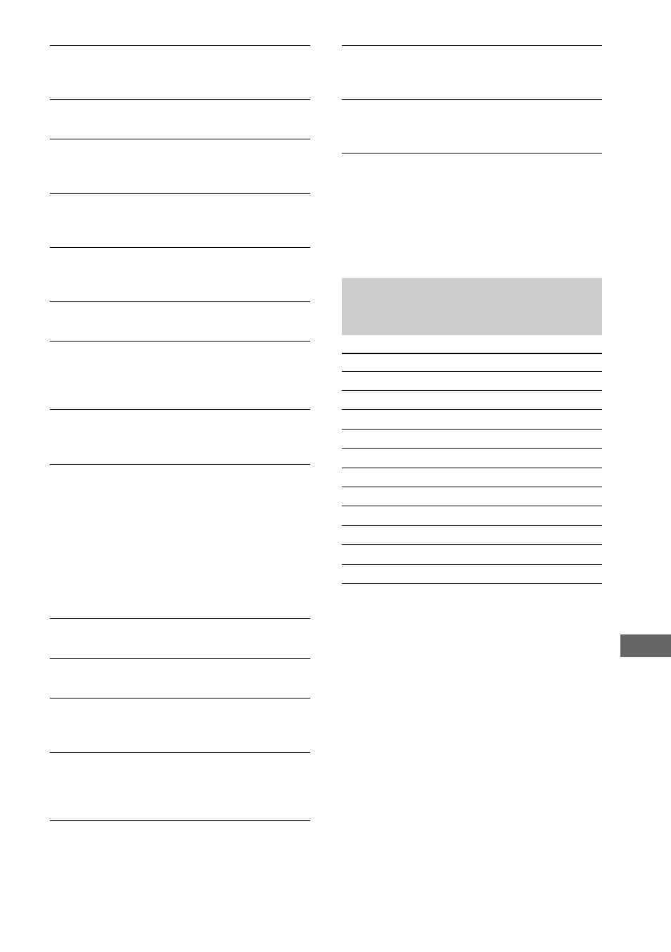 Tabella del menu di predisposizione (setup menu) | Sony HAR-D1000 User Manual | Page 71 / 108