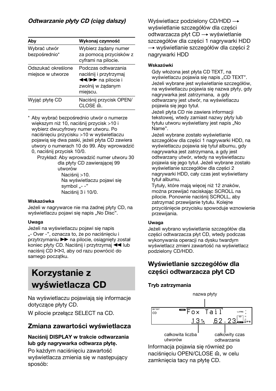 Korzystanie z wy.wietlacza cd, Korzystanie z wyświetlacza cd, Zmiana zawartości wyświetlacza | Sony HAR-D1000 User Manual | Page 82 / 108