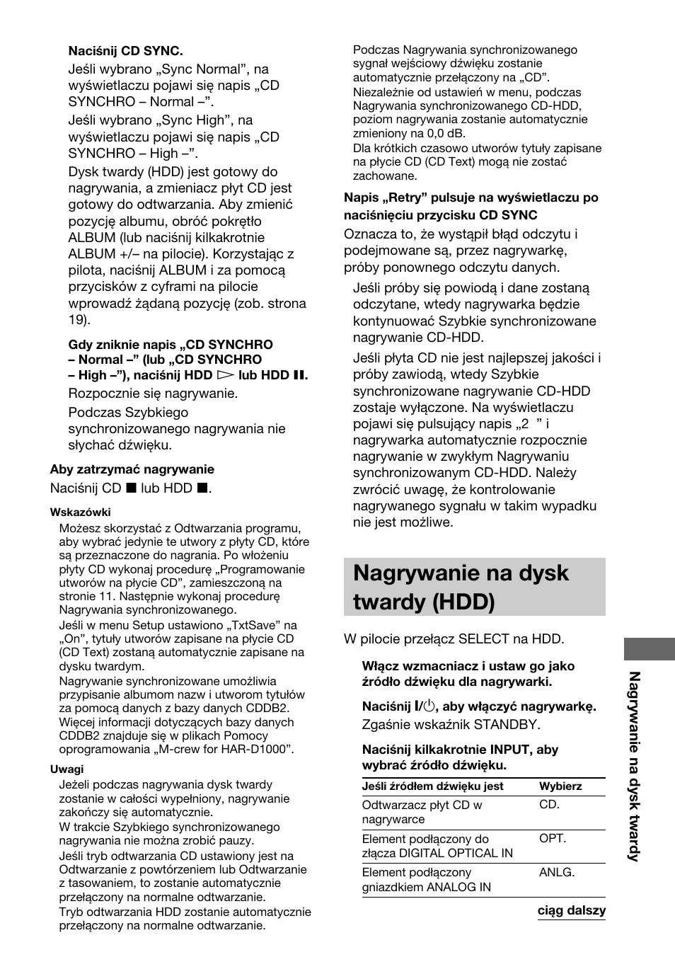 Nagrywanie na dysk twardy (hdd) | Sony HAR-D1000 User Manual | Page 85 / 108