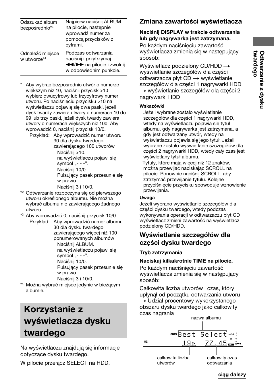 Korzystanie z wy.wietlacza dysku twardego, Korzystanie z wyświetlacza dysku twardego, Zmiana zawartości wyświetlacza | Wyświetlanie szczegółów dla części dysku twardego | Sony HAR-D1000 User Manual | Page 91 / 108