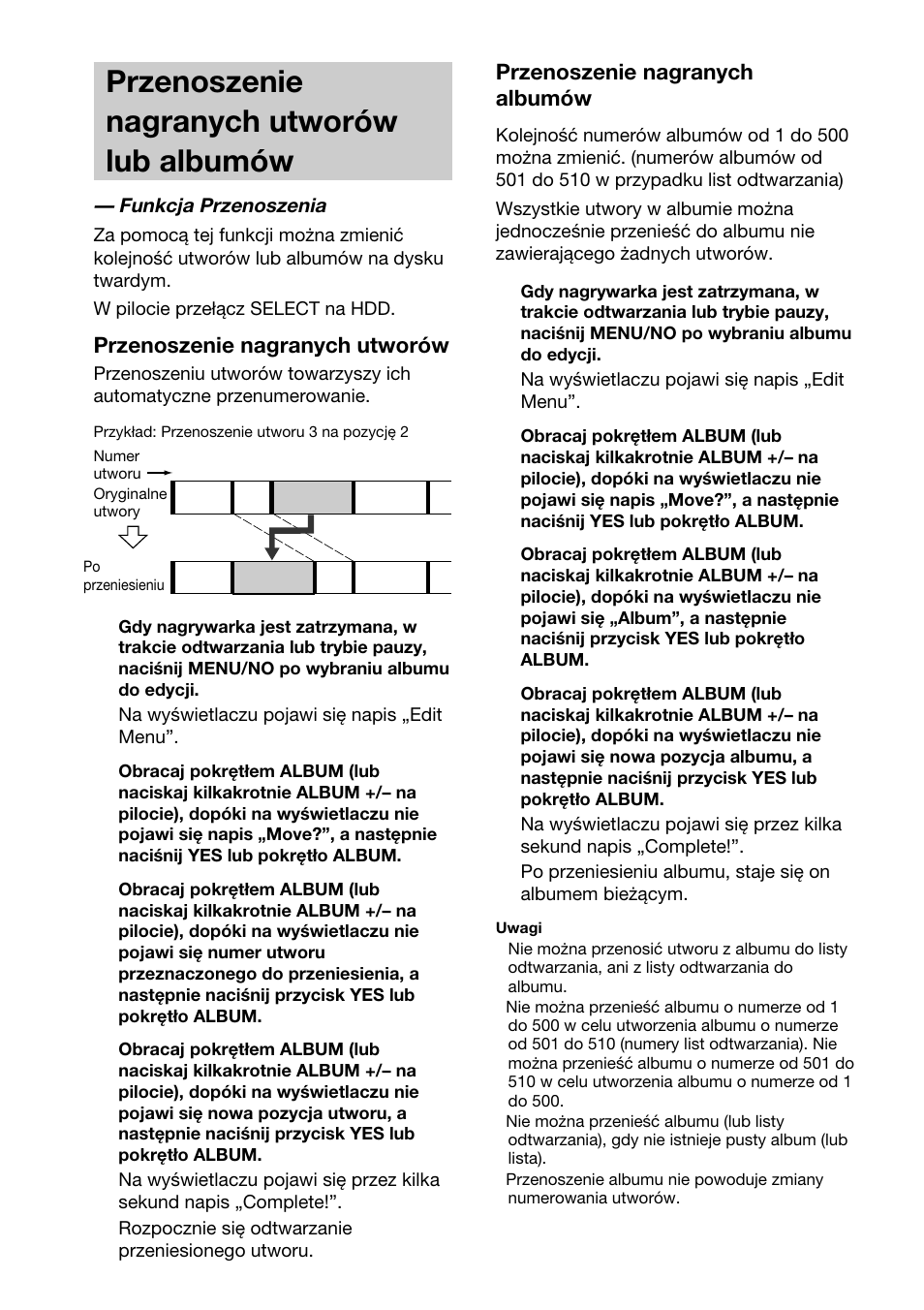 Przenoszenie nagranych utworów lub albumów | Sony HAR-D1000 User Manual | Page 98 / 108
