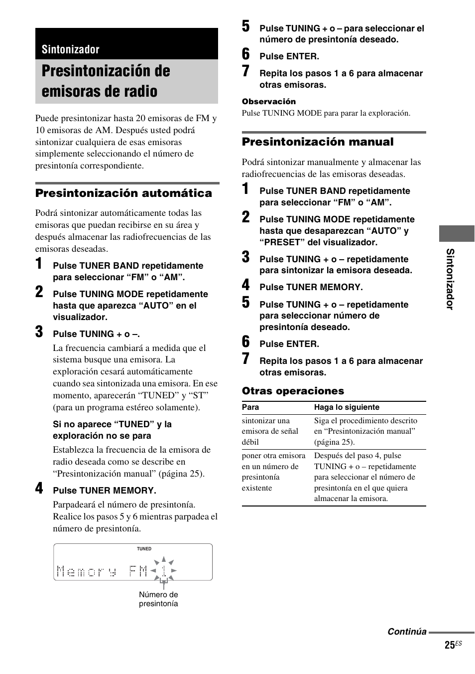 Sintonizador, Presintonización de emisoras de radio, Presintonización de emisoras de | Radio | Sony NAS-CZ1 User Manual | Page 101 / 435