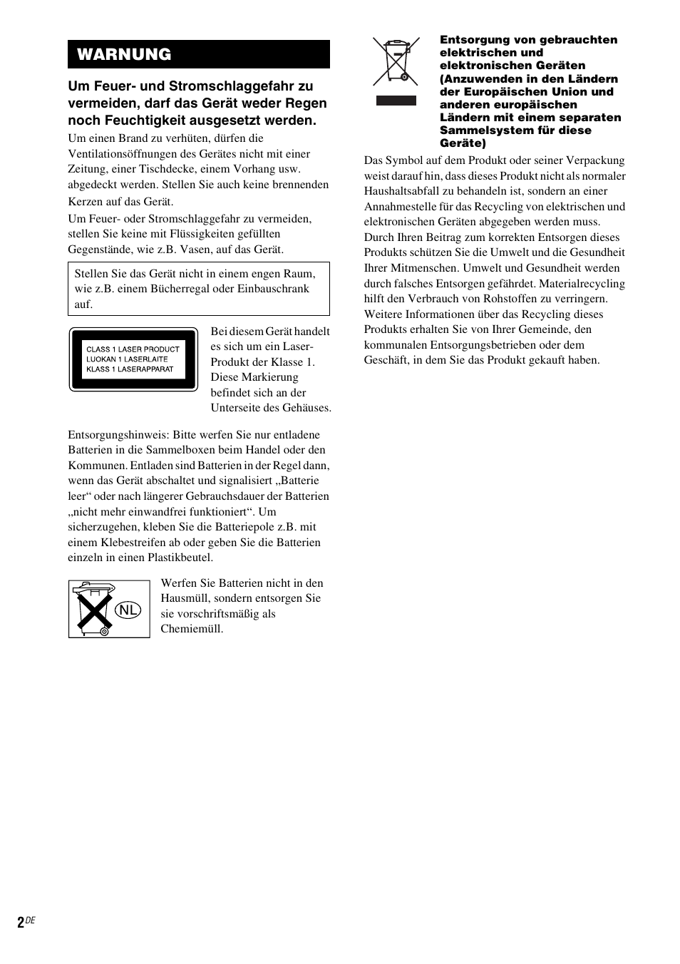 Warnung | Sony NAS-CZ1 User Manual | Page 119 / 435