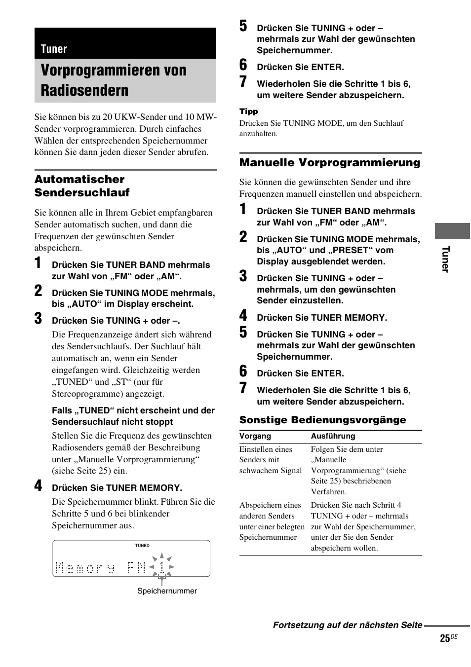 Tuner, Vorprogrammieren von radiosendern, Vorprogrammieren von | Radiosendern | Sony NAS-CZ1 User Manual | Page 142 / 435