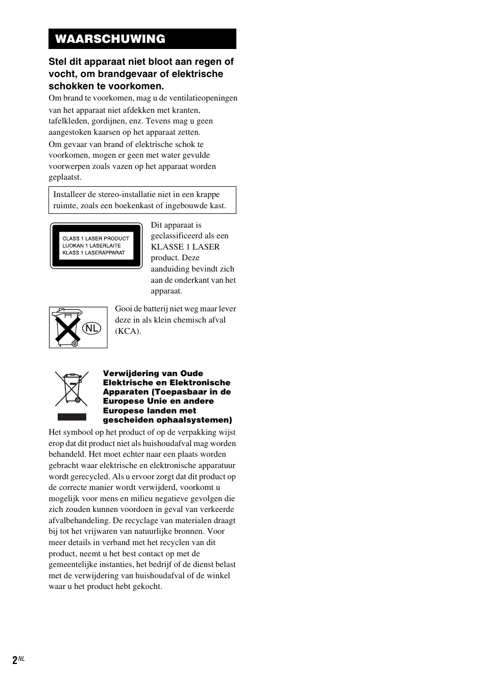 Waarschuwing | Sony NAS-CZ1 User Manual | Page 160 / 435