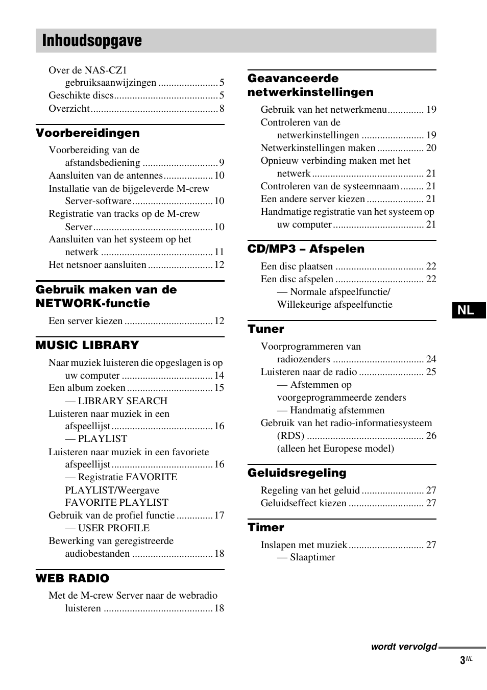 Inhoudsopgave | Sony NAS-CZ1 User Manual | Page 161 / 435