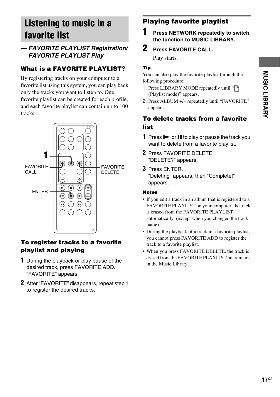Listening to music in a favorite list | Sony NAS-CZ1 User Manual | Page 17 / 435