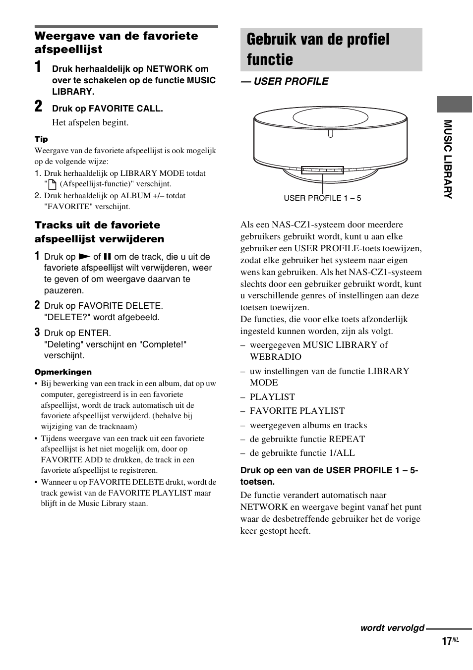 Gebruik van de profiel functie, User profile | Sony NAS-CZ1 User Manual | Page 175 / 435