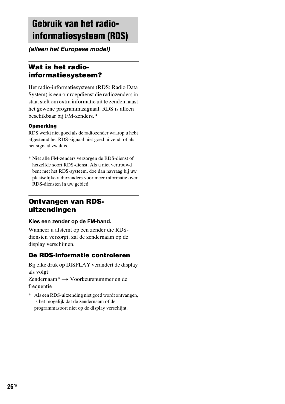 Gebruik van het radio- informatiesysteem (rds), Alleen het europese model), Gebruik van het radio-informatiesysteem | Rds) (alleen het europese model) | Sony NAS-CZ1 User Manual | Page 184 / 435