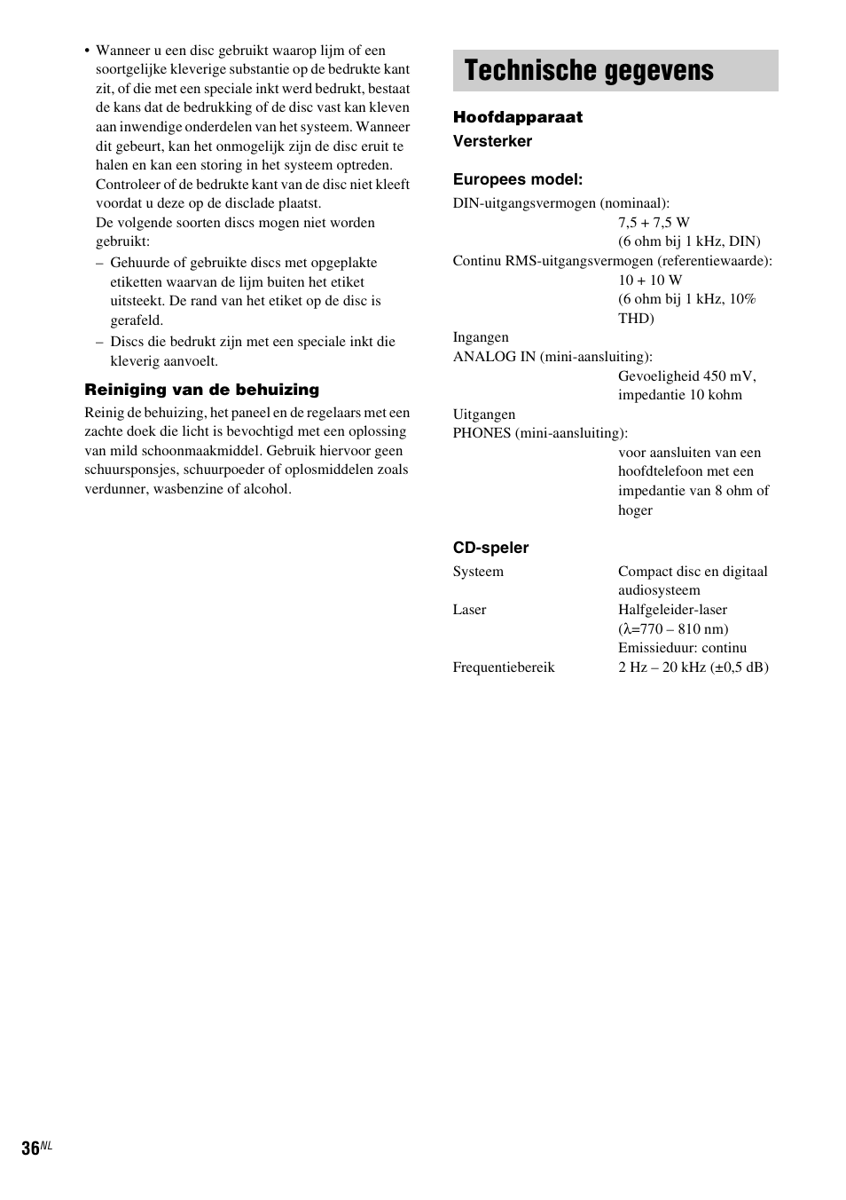 Technische gegevens | Sony NAS-CZ1 User Manual | Page 194 / 435