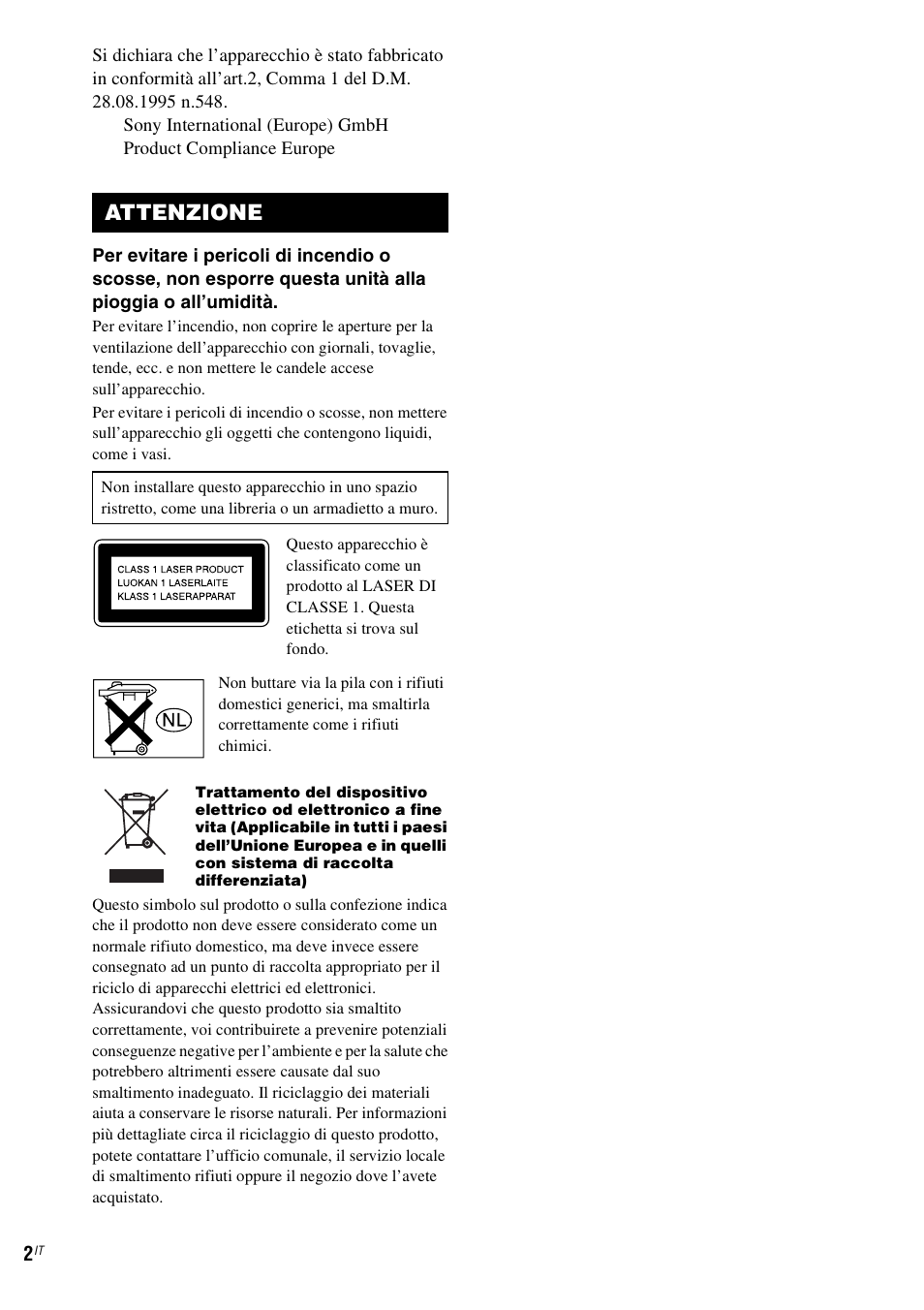 Attenzione | Sony NAS-CZ1 User Manual | Page 200 / 435