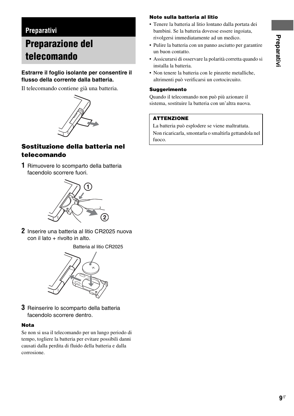 Preparativi, Preparazione del telecomando | Sony NAS-CZ1 User Manual | Page 207 / 435