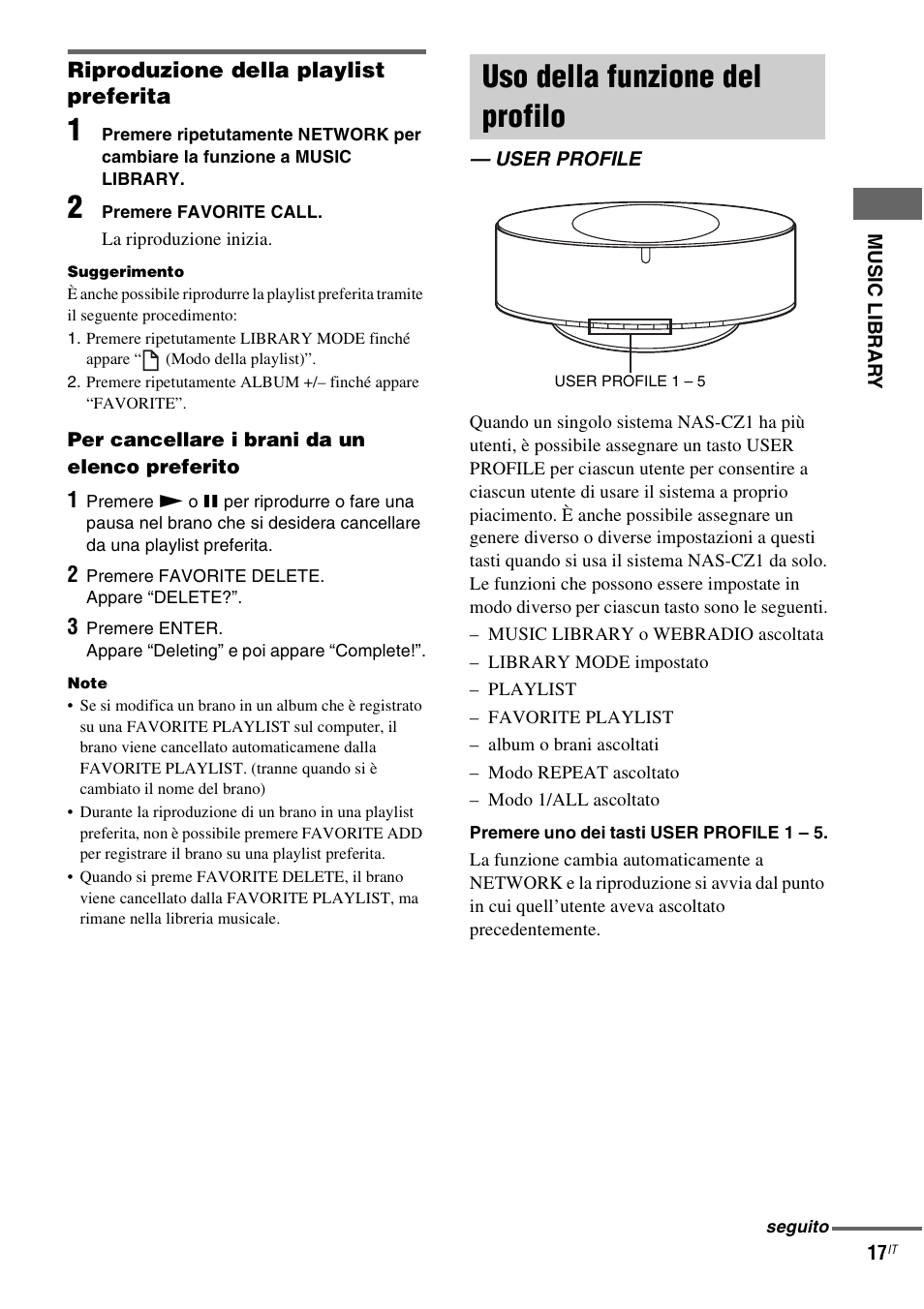 Uso della funzione del profilo, User profile | Sony NAS-CZ1 User Manual | Page 215 / 435
