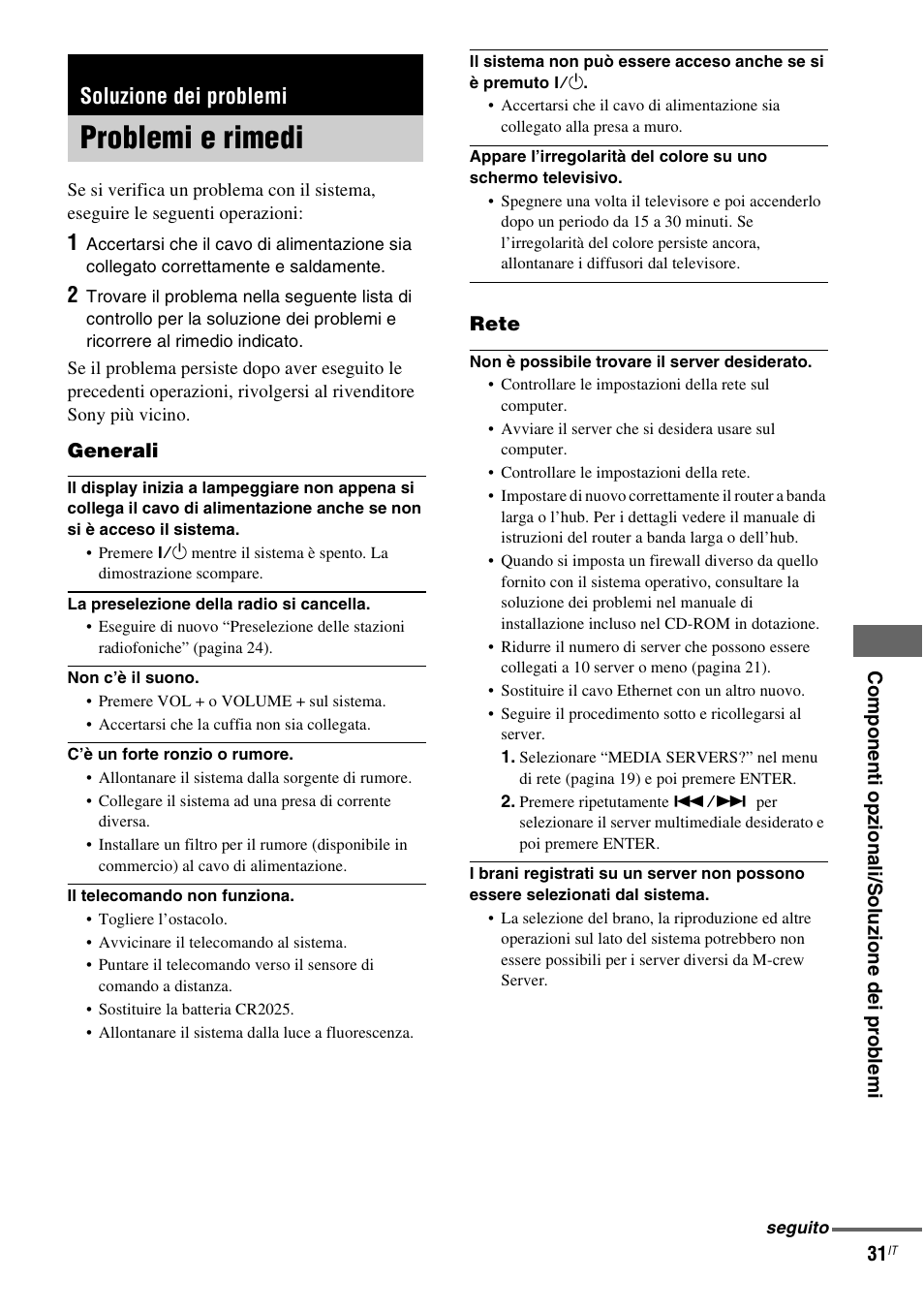 Soluzione dei problemi, Problemi e rimedi | Sony NAS-CZ1 User Manual | Page 229 / 435