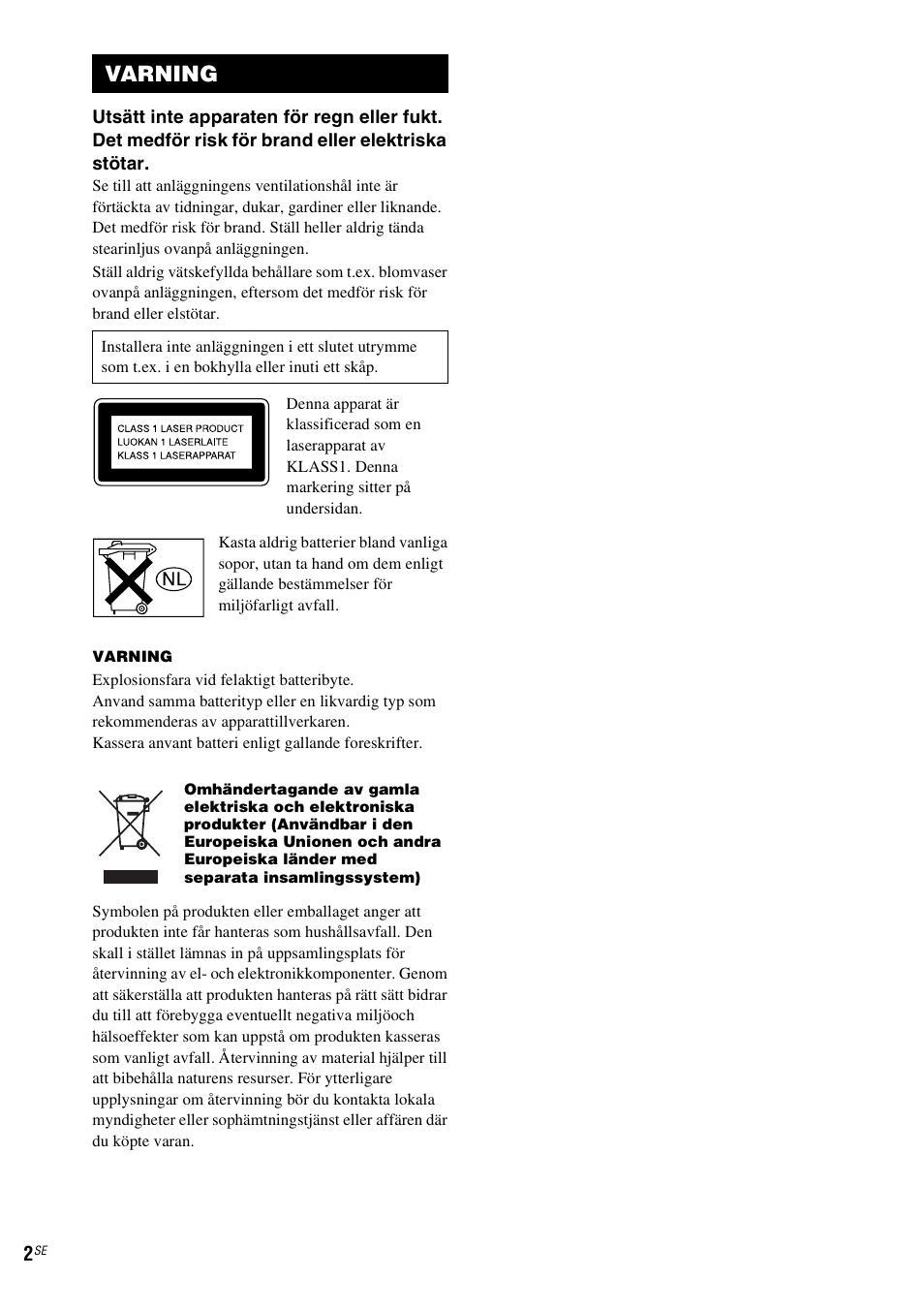 Varning | Sony NAS-CZ1 User Manual | Page 240 / 435
