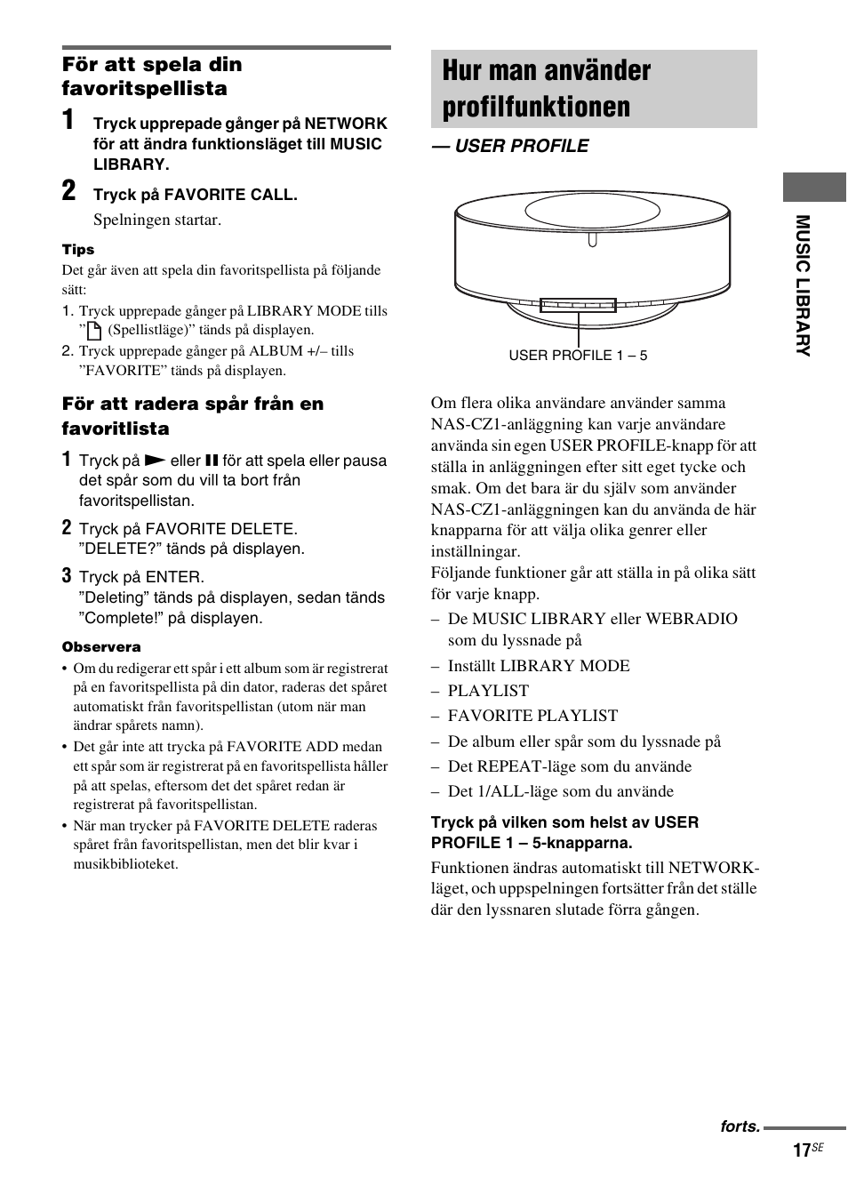 Hur man använder profilfunktionen, User profile | Sony NAS-CZ1 User Manual | Page 255 / 435