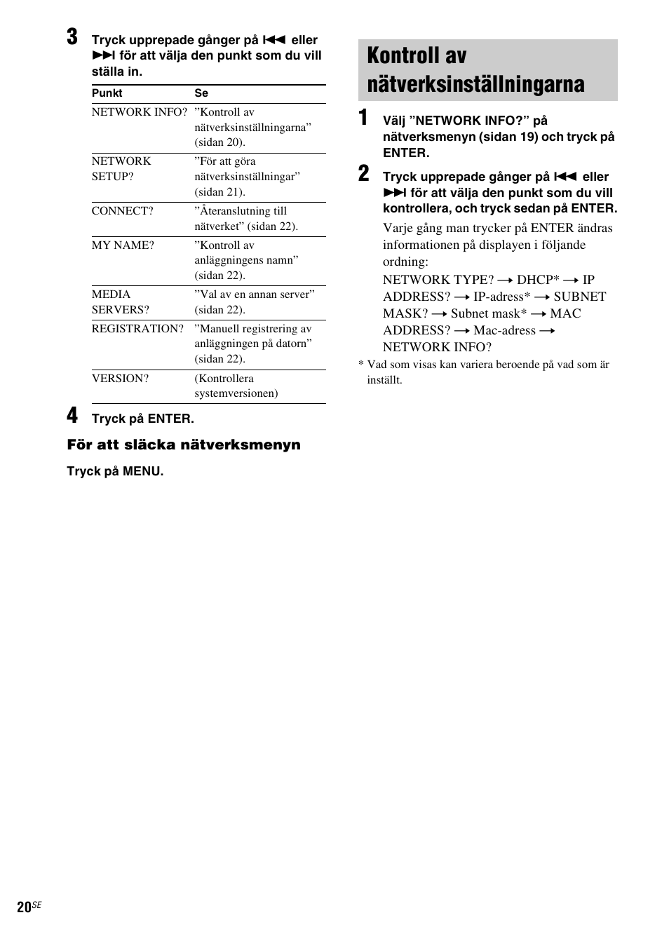 Kontroll av nätverksinställningarna | Sony NAS-CZ1 User Manual | Page 258 / 435