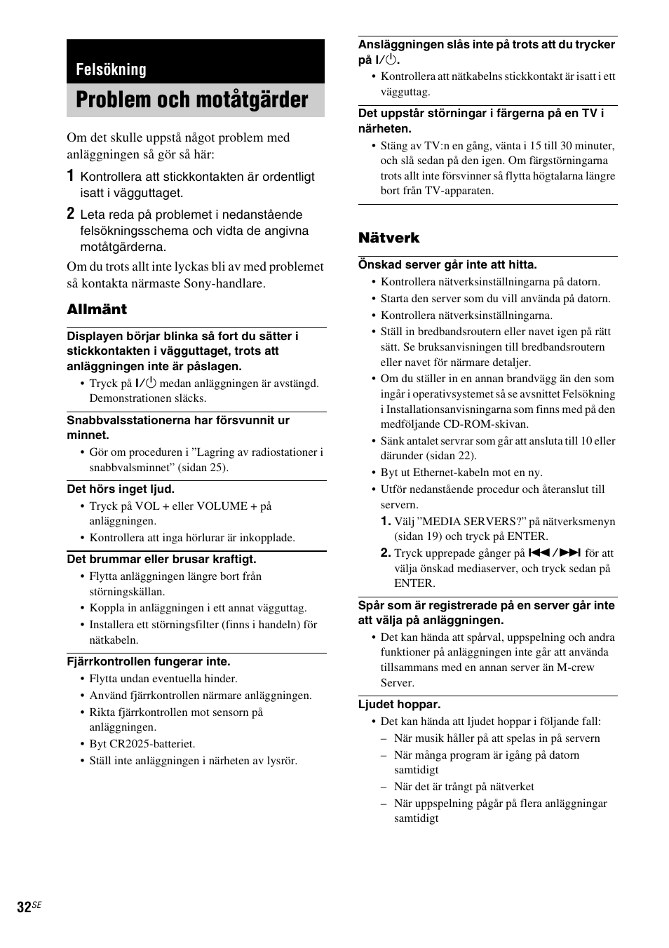 Felsökning, Problem och motåtgärder | Sony NAS-CZ1 User Manual | Page 270 / 435