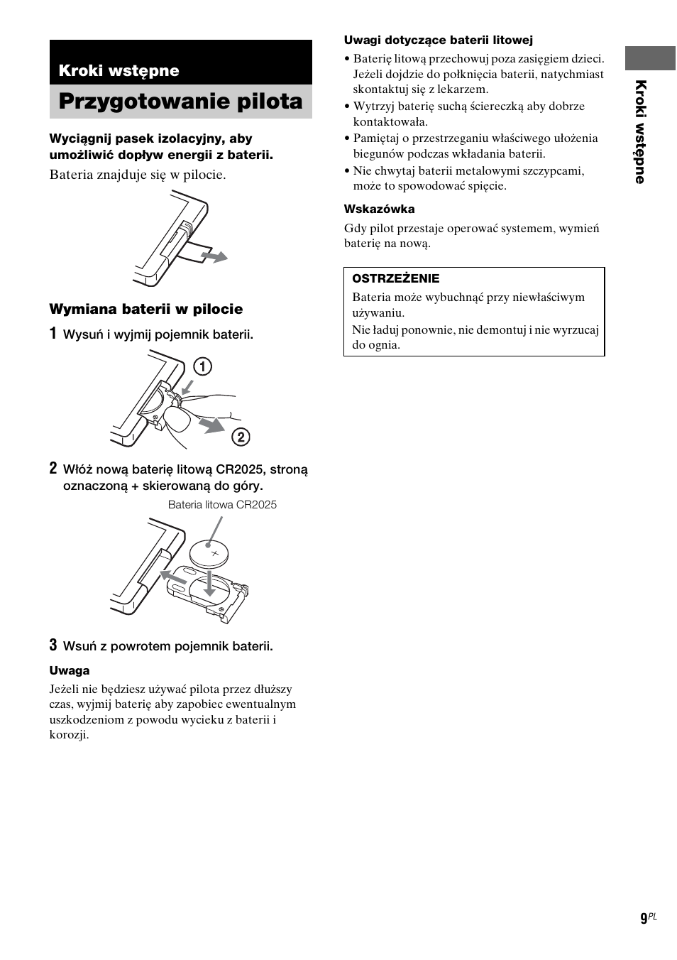 Kroki wstępne, Przygotowanie pilota | Sony NAS-CZ1 User Manual | Page 287 / 435