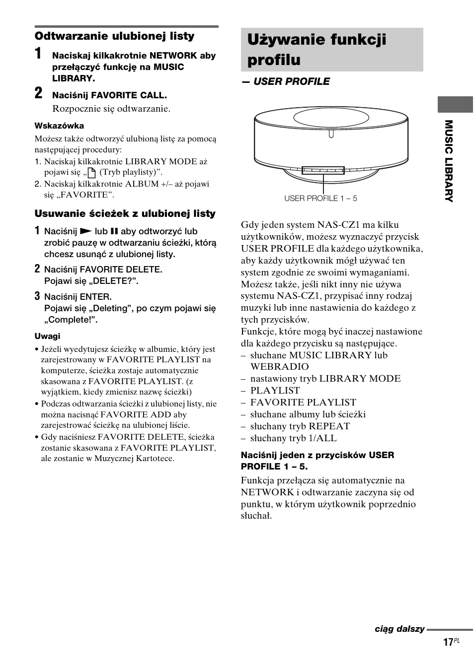 Używanie funkcji profilu, User profile | Sony NAS-CZ1 User Manual | Page 295 / 435