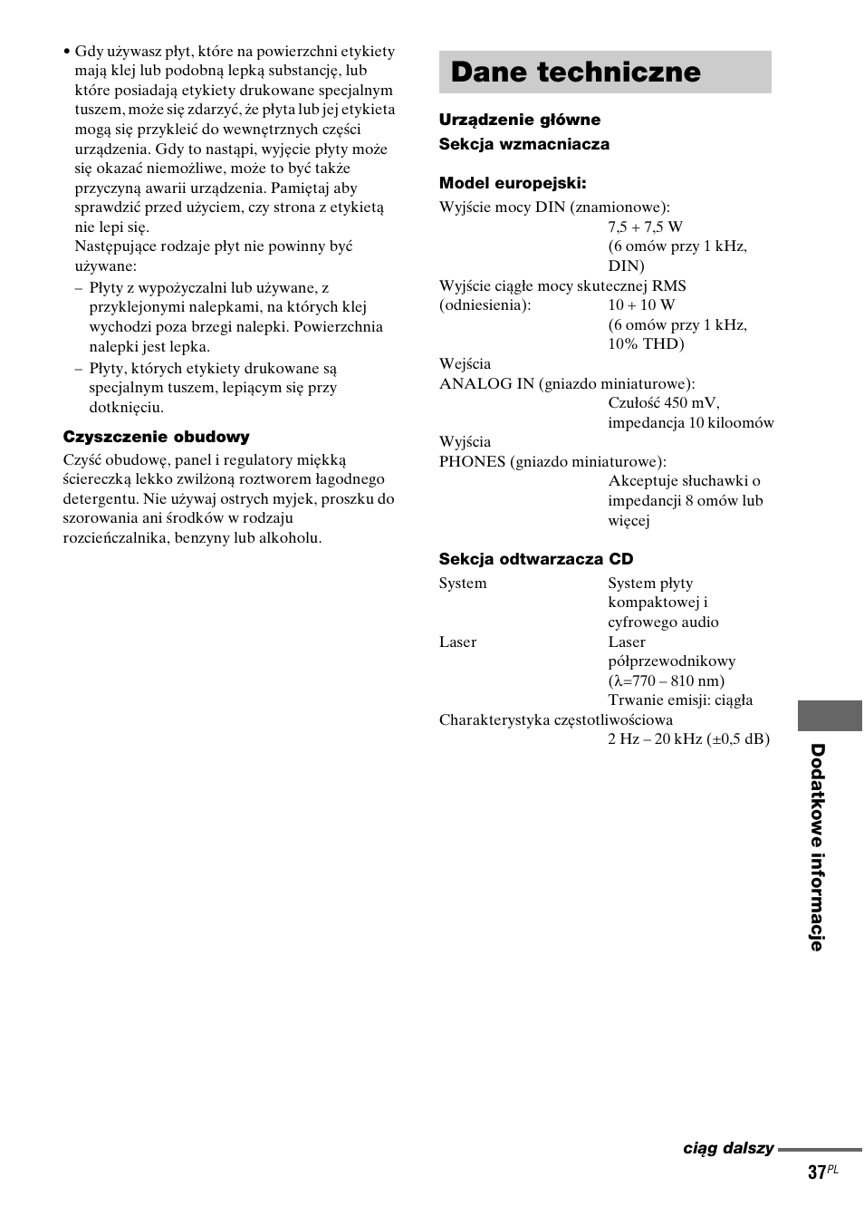 Dane techniczne | Sony NAS-CZ1 User Manual | Page 315 / 435