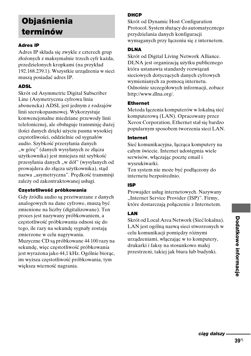 Objaśnienia terminów | Sony NAS-CZ1 User Manual | Page 317 / 435