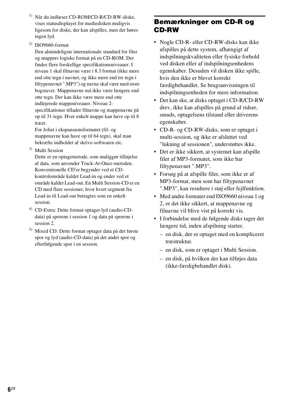 Bemærkninger om cd-r og cd-rw | Sony NAS-CZ1 User Manual | Page 325 / 435