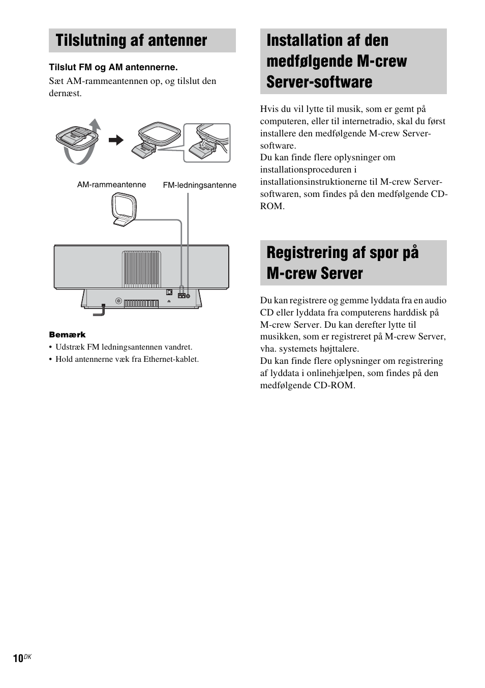 Tilslutning af antenner, Registrering af spor på m-crew server, Server-software | Registrering af spor på m-crew, Server | Sony NAS-CZ1 User Manual | Page 329 / 435