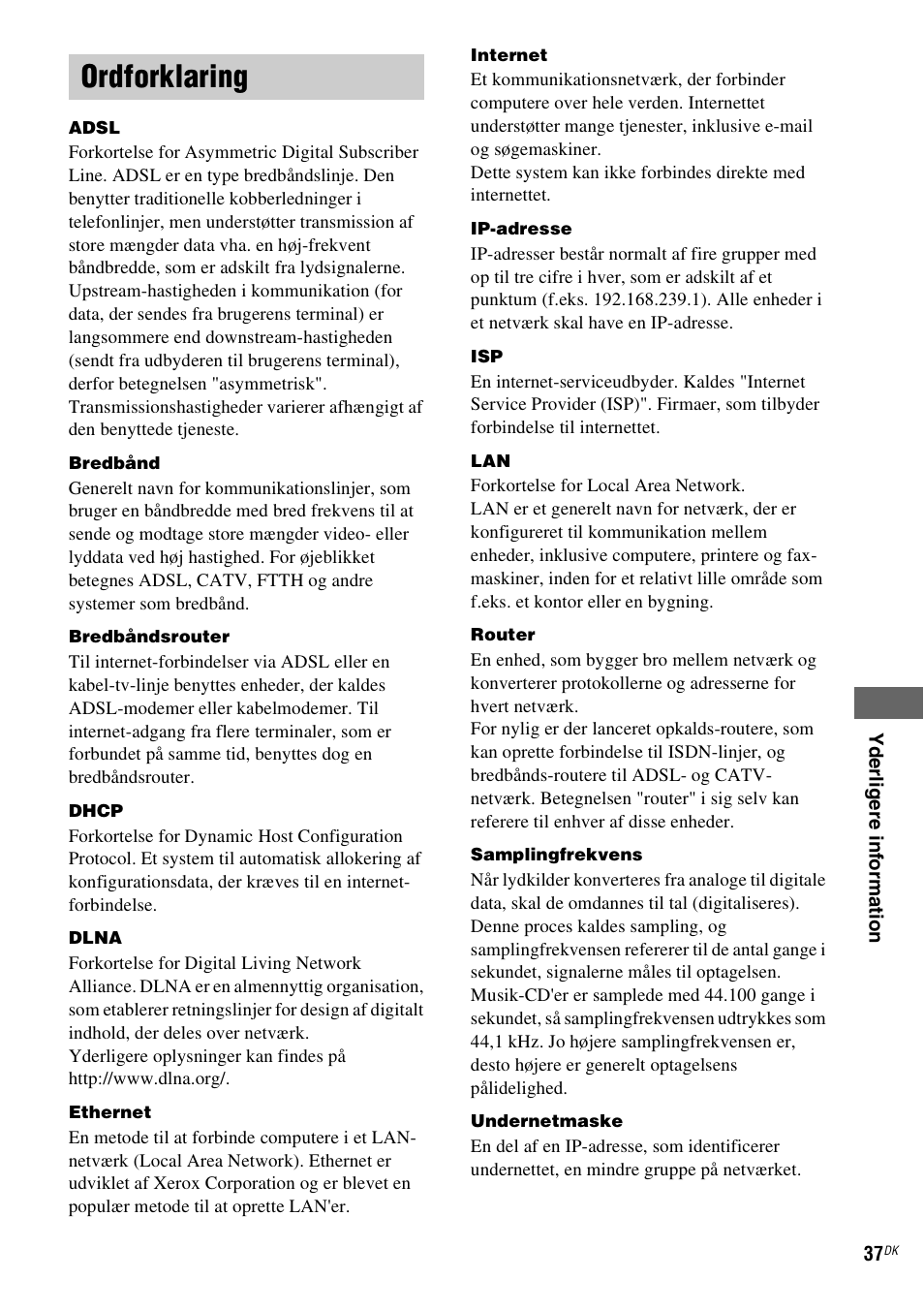 Ordforklaring | Sony NAS-CZ1 User Manual | Page 356 / 435