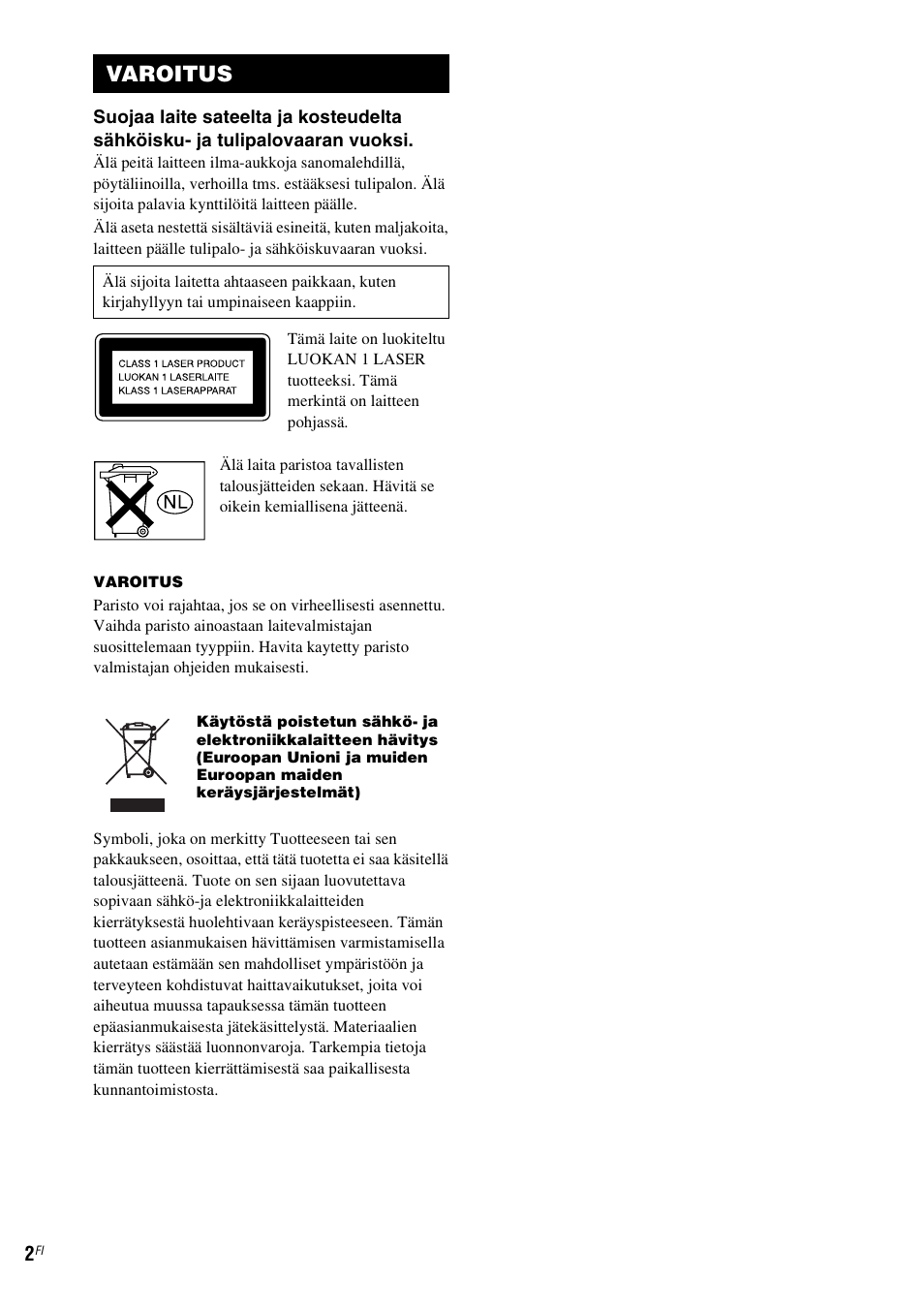 Varoitus | Sony NAS-CZ1 User Manual | Page 359 / 435