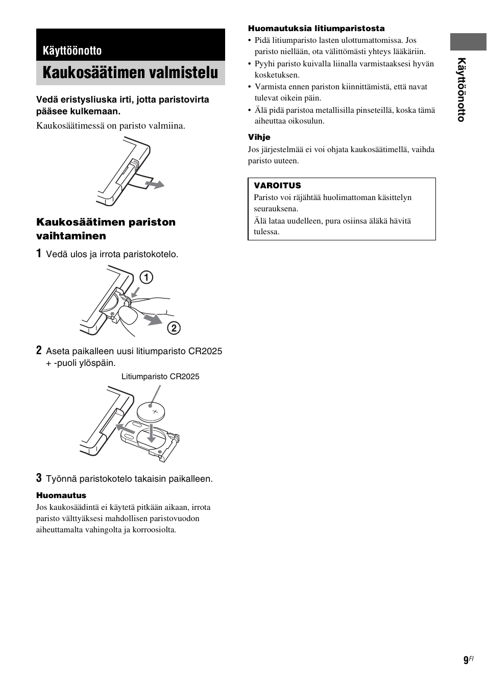 Käyttöönotto, Kaukosäätimen valmistelu | Sony NAS-CZ1 User Manual | Page 366 / 435