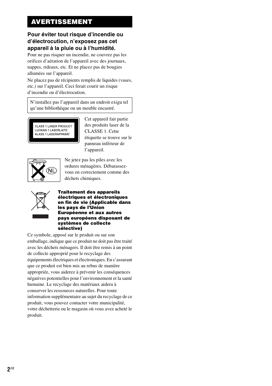 Avertissement | Sony NAS-CZ1 User Manual | Page 39 / 435