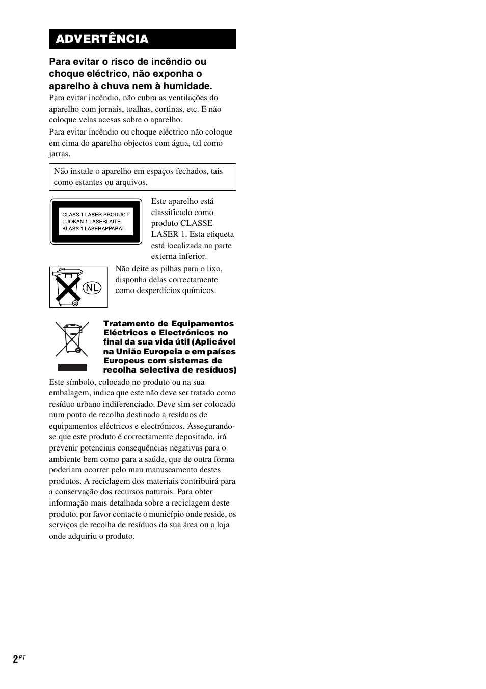 Advertência | Sony NAS-CZ1 User Manual | Page 398 / 435