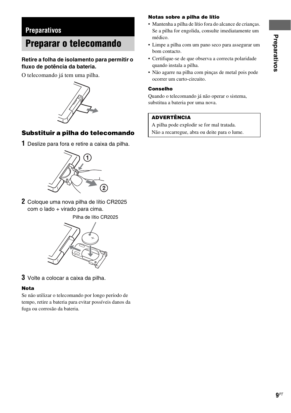 Preparativos, Preparar o telecomando | Sony NAS-CZ1 User Manual | Page 405 / 435